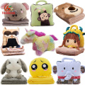 Custom Cute 2 in 1 Bear Owl Elephant Bunny Emoji Unicorn Doll Blanket Toy Soft Animal Head Plush Baby Pillow Blanket for Travel